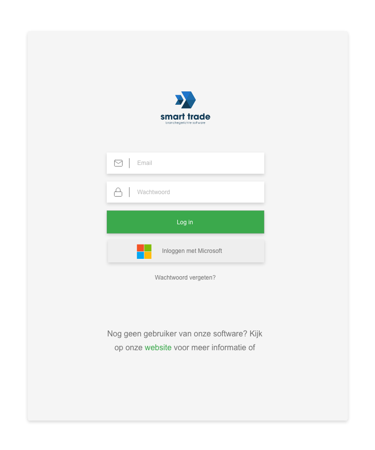 Het login scherm van Smart Trade.